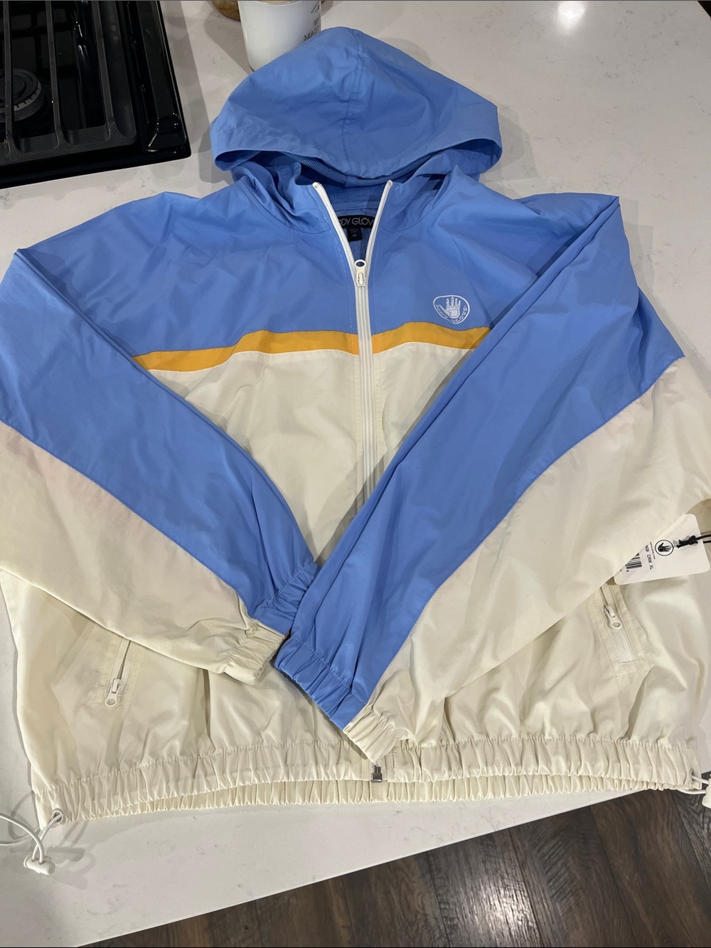 Body Glove Blue, Cream and Yellow Hooded Windbreaker